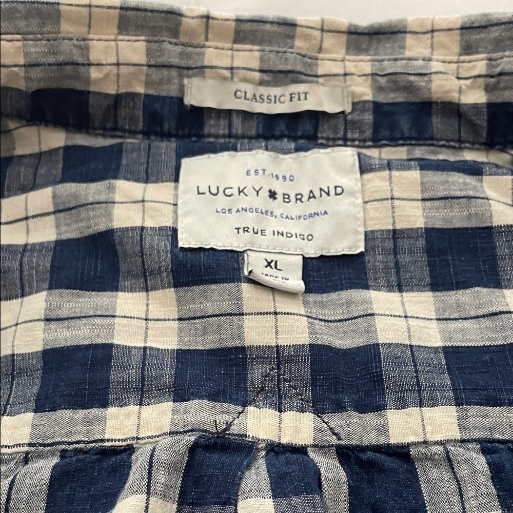 Lucky Brand Navy and Beige Checkered Shirt